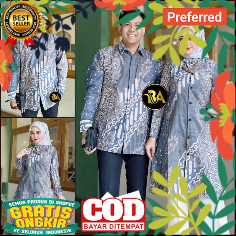 Batik Tunik Couple Modern Set Pakaian Couple kemeja Batik pria Lengan Panjang Baju Batik Couple Pasa
