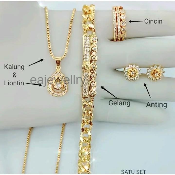 1 Set perhiasan emas asli dewasa 24 karat mewah elegan simple aksesoris titanium perempuan