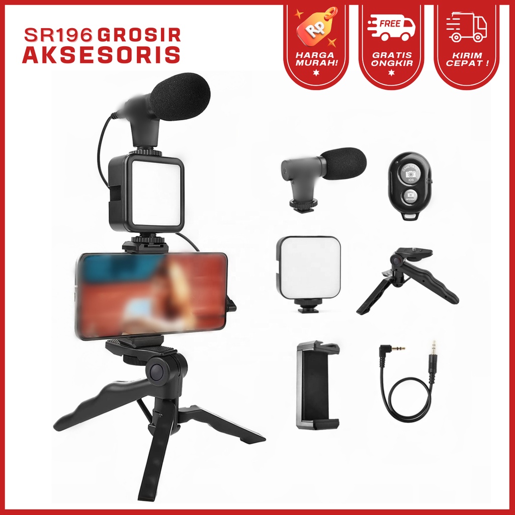 Vlogging kit tripod vlog kit 5 item paket vlog tripod led microphone dan remot tripod vlog hp