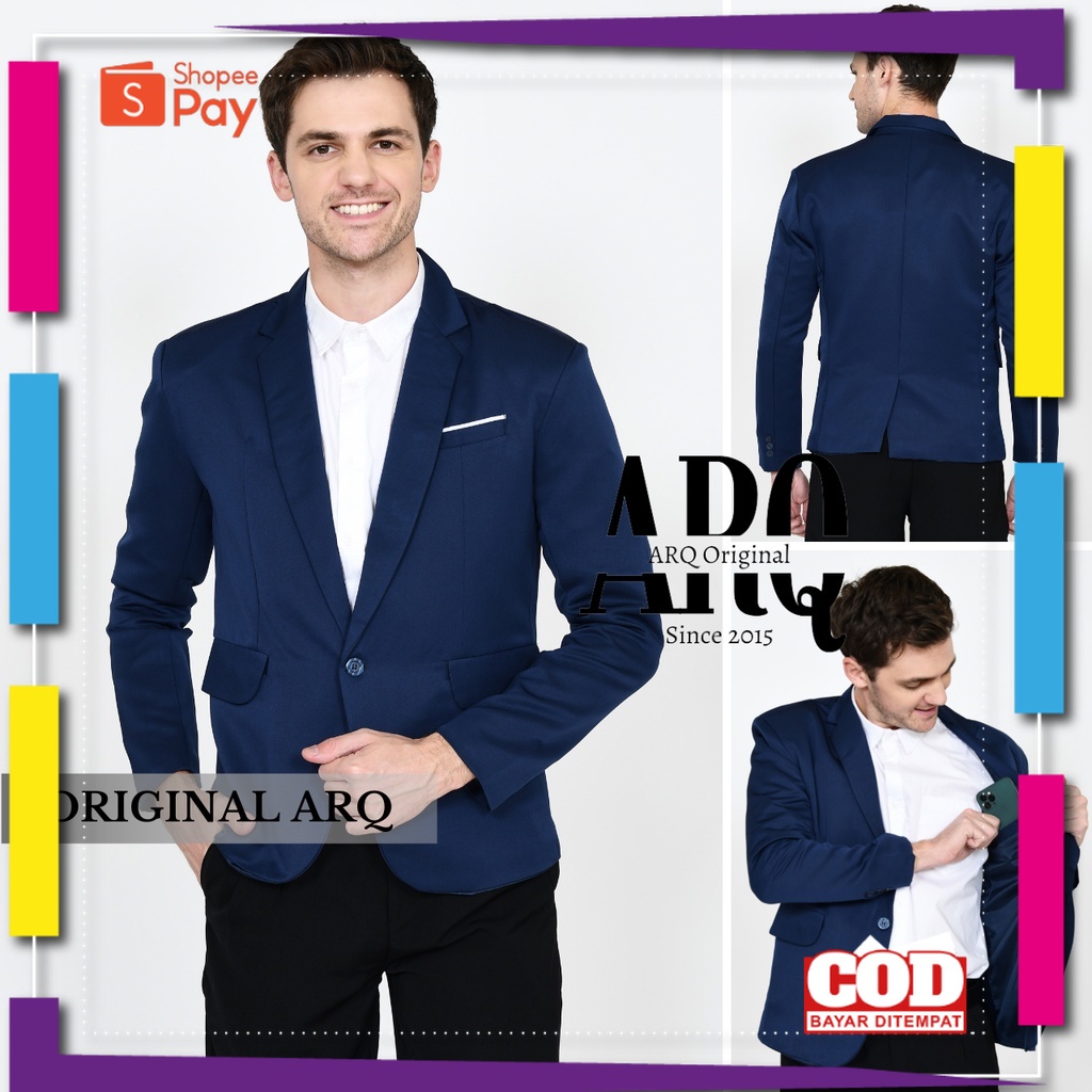 PREMIUM KOREAN STYLE / TERLARIS  JAS BLAZER PRIA SLIMFIT NAVY BLUE MODERN ORIGINAL BAHAN PREMIUM