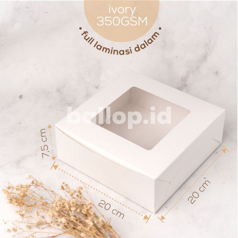 

IVORY 20 20 7,5 CM Laminasi Jendela Kotak Box Putih Dus Cake Kue Roti