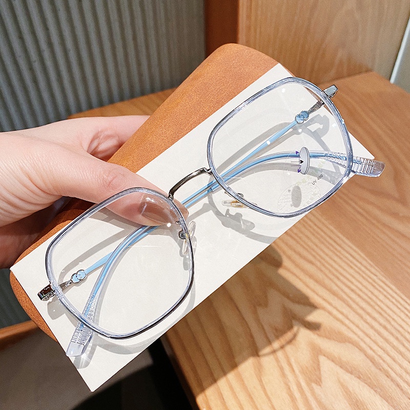 Viendo Kacamata Photocromic Minus Anti Radiasi Blueray Frame Wanita Pria Cowok 2 in 1 Bluecromic Potocromic Fotocromic Komputer Hp Anti Sinar matahari UV400 rabun jauh Kaca Mata Optik-Clear blue