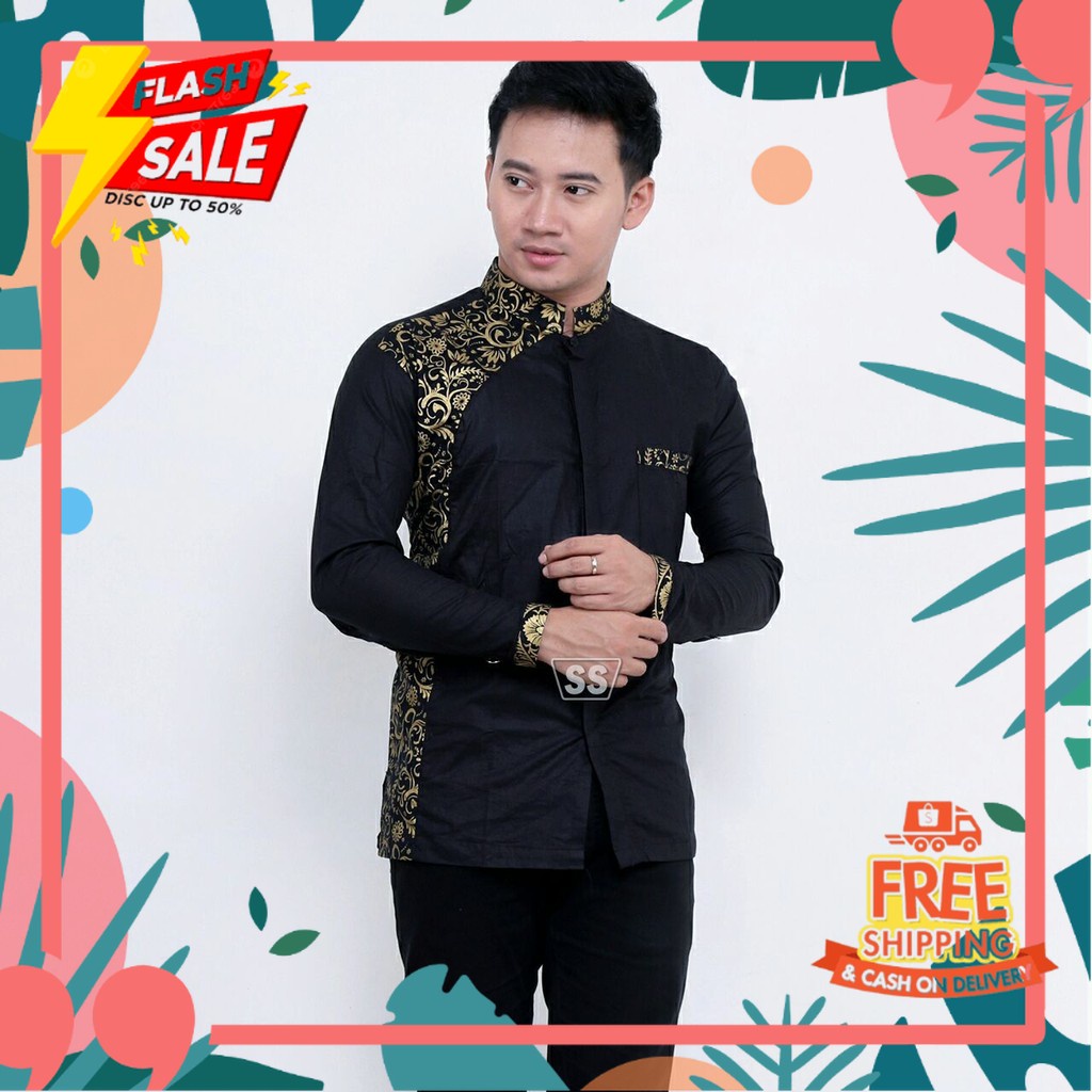 Kemeja Batik Pria Kombinasi Kerah Shanghai / Kemeja Batik Lengan Panjang / Baju Batik Pria Modern / 