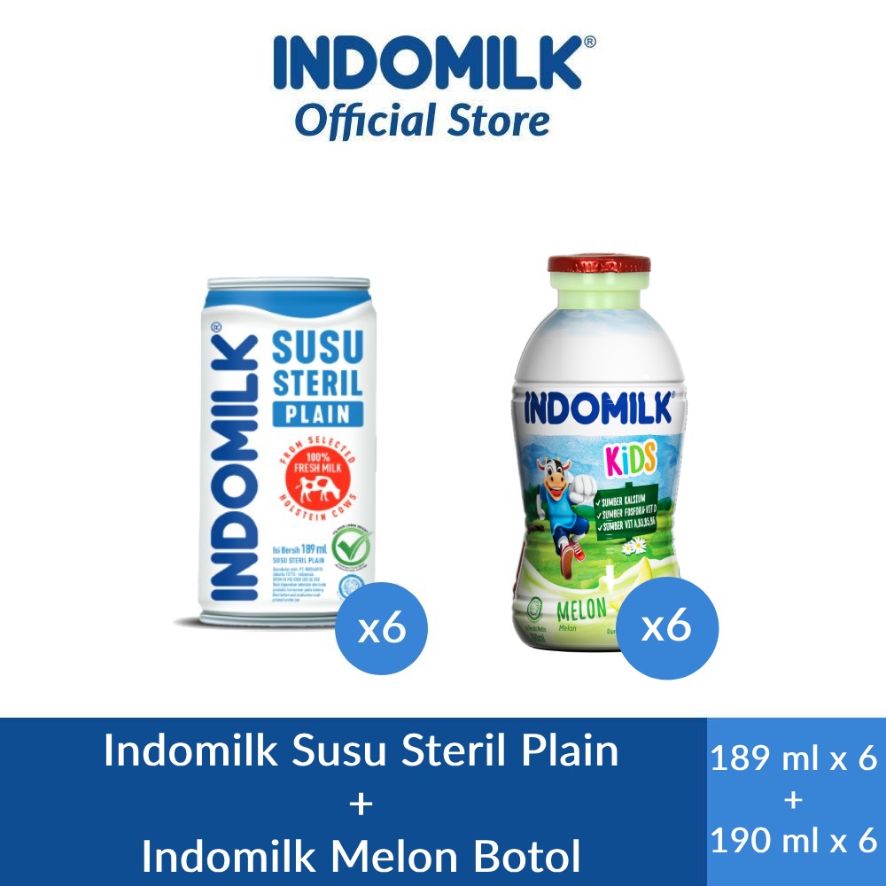 

Indomilk Susu Steril Plain 189 ml x 6 + Indomilk Melon Botol 190ml x 6