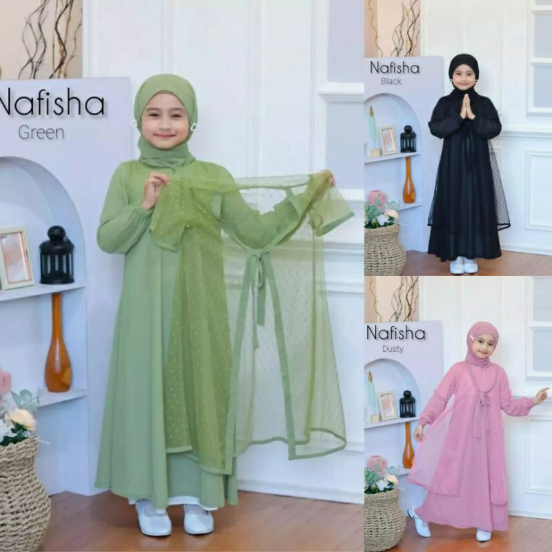 Nafisha kids syari set pasmina gamis anak ceruty Estimasi Usia 5-13tahun