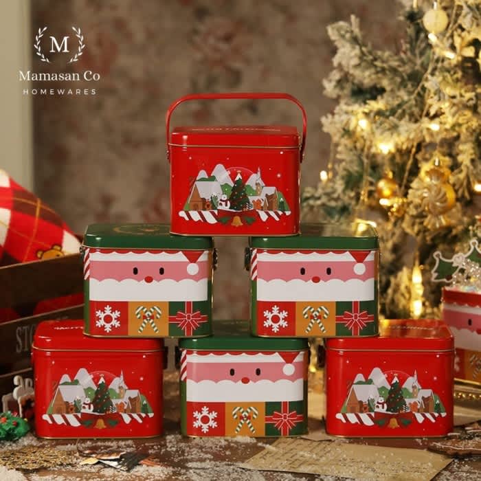 

Christmas Gift Box Tin Cookies Square with Handle | Kotak kaleng natal CMH001
