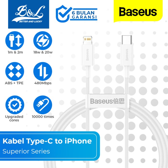 BASEUS Kabel iPhone Type-C to Lightning Pendek 25cm SUPERIOR SERIES