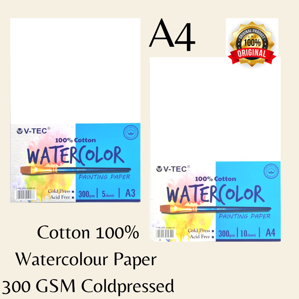 

V tec water colour painting paper kertas lukis cat air A3 A4 A5 A6 300 gsm Cold Press