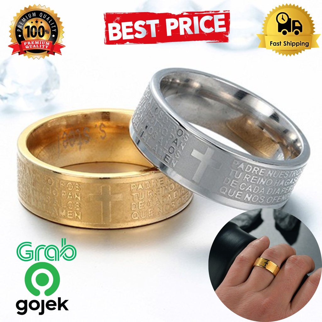 Cincin salib titanium anti karat pria silver gold doa bapak kami , cincin salib / cincin titanium / 