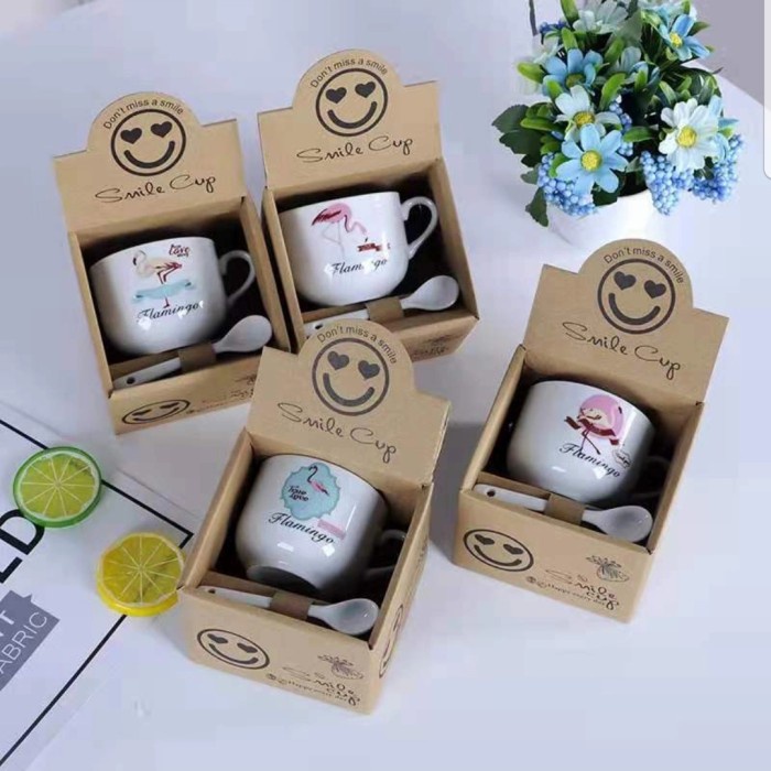 Mug Keramik Set Kado Souvenir Murah Gelas Kopi Coffee Cup Hadiah Ultah - FLAMINGO