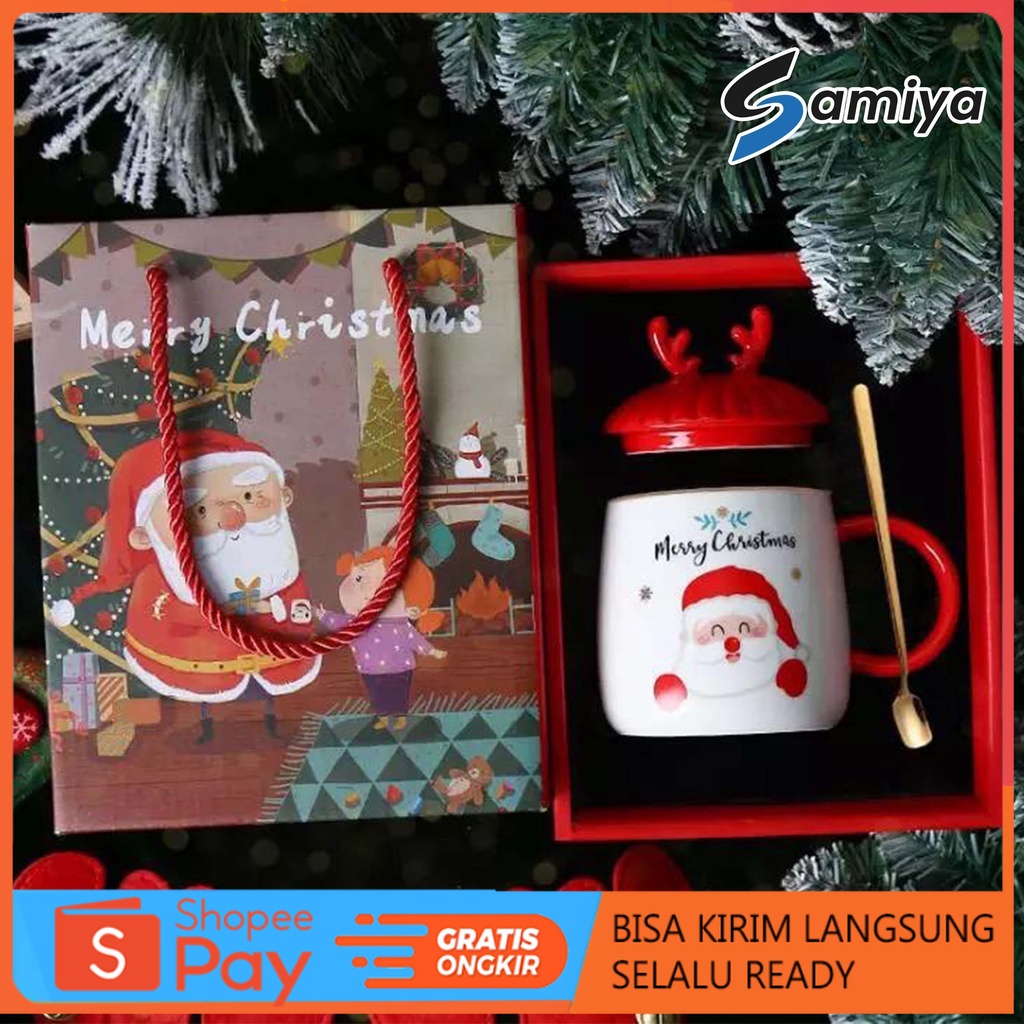 

Diskon Natal hampers christmas ceramic cup set / gelas cangkir saucer sendok teh gift box kado hadiah bingkisan natal Promo 12.12