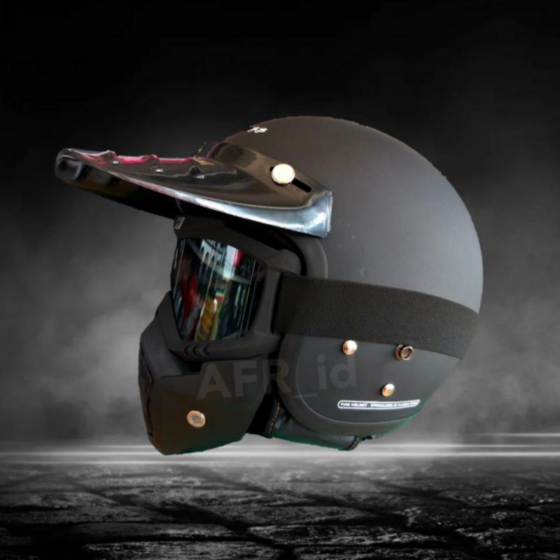 Helm Goggle Mask Topeng Pet Panjang Motocross Helem Full Face Dewasa Trail Retro Bogo + Kacamata Gog