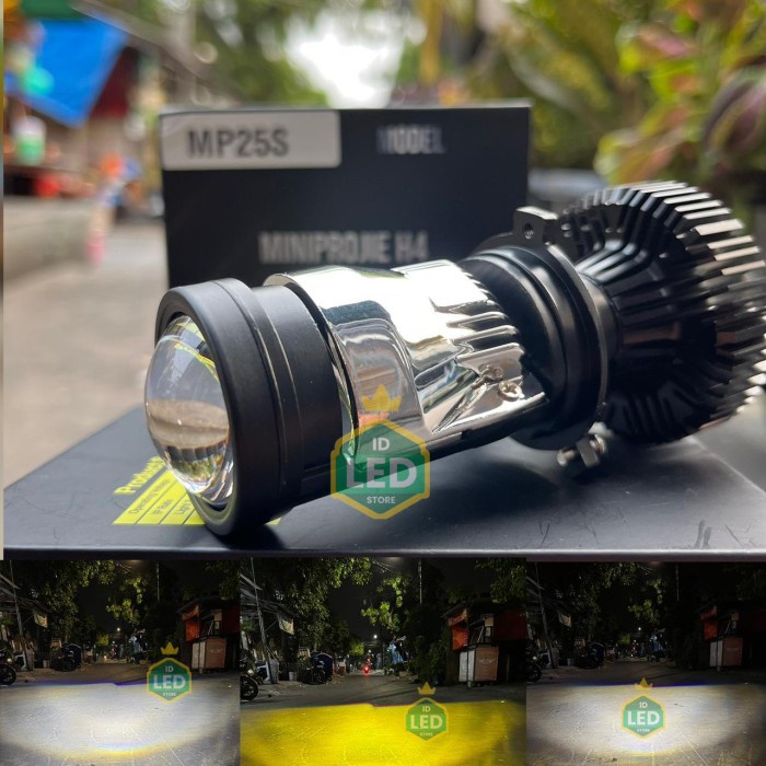 Headlamp Lampu Depan H4 3 Warna 30 Watt Mini Projector motor mobil