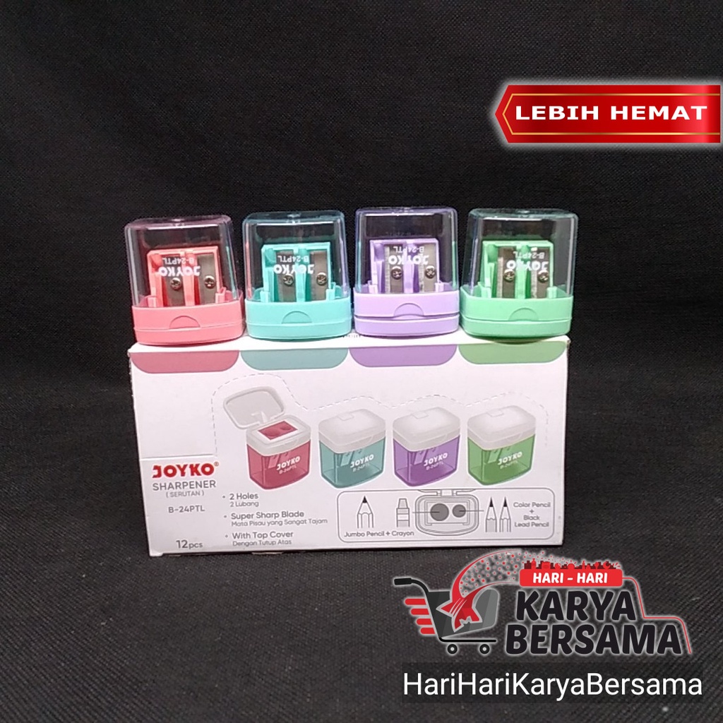 

RAUTAN PENSIL 2 LUBANG JOYKO SHARPENER B-24PTL ISI 12PCS WARNA RANDOM