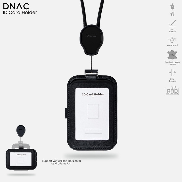 

BEST SELLER- DNAC ID Card Holder and Card Slots with Ribbon Lanyard - Black