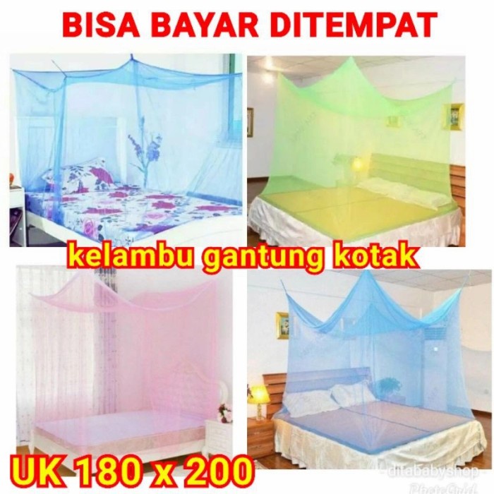[I-ONE] [KOTAK] KELAMBU GANTUNG KOTAK POLOS 180x200 KASUR KELAMBU LIPAT - Kelambu Kotak, Jumbo Cewek