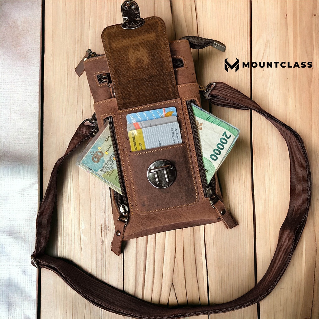 CUCI GUDANG Tas Pinggang hp Selempang tas Kecil Pria 100% Kulit Sapi Asli - Vio Sling Bag