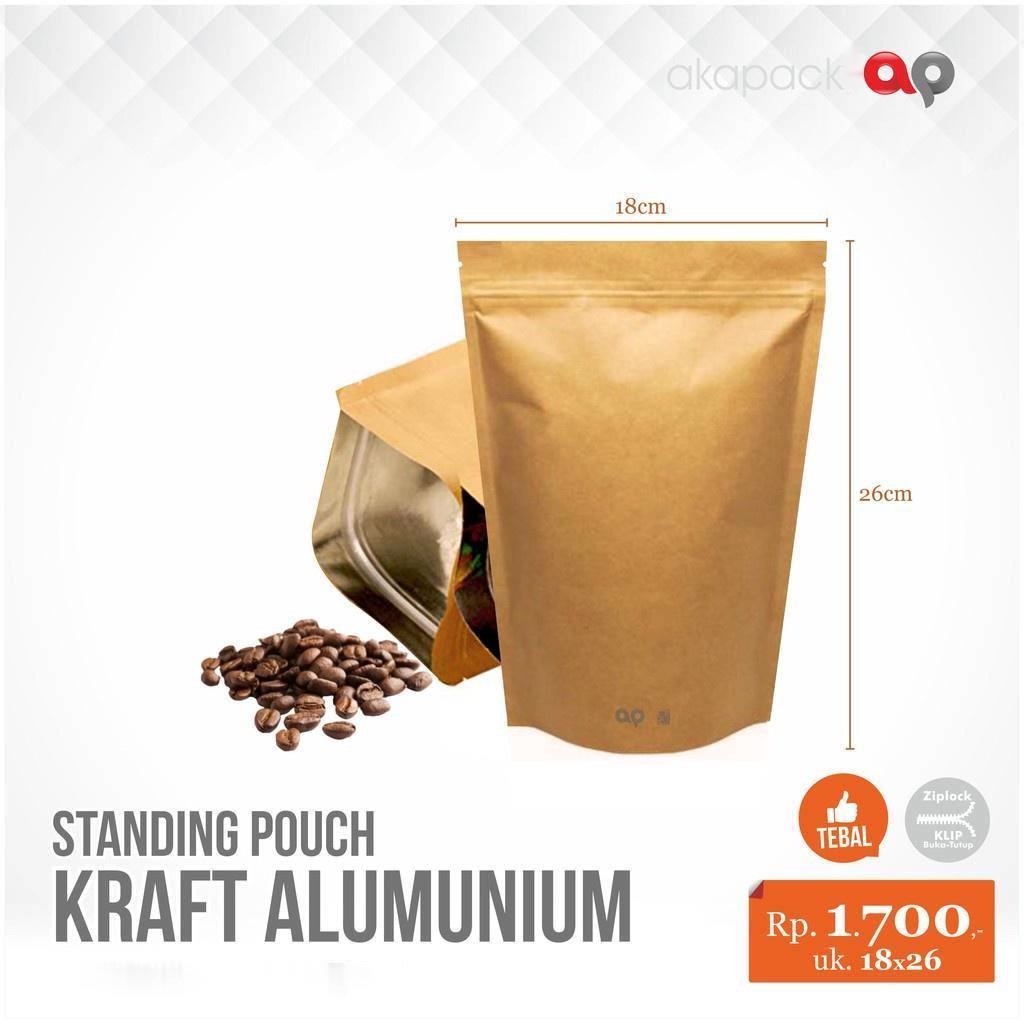 SPKA 18x26 KEMASAN STAND UP POUCH ALUMUNIUM KRAFT/ STANDING POUCH KRAFT ZIPLOCK
