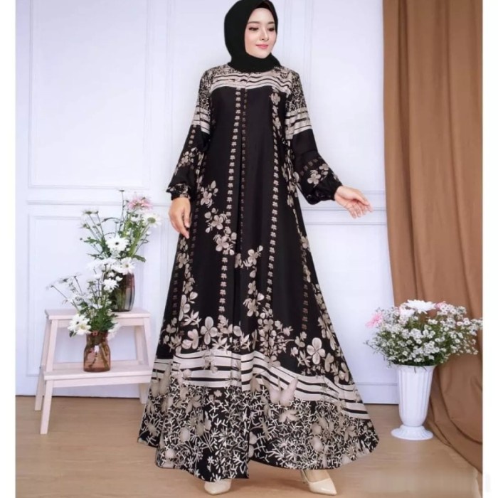 Gamis Wanita Muslim Maxmara Luxury   Pesta Lebaran - Abu-abu, XL