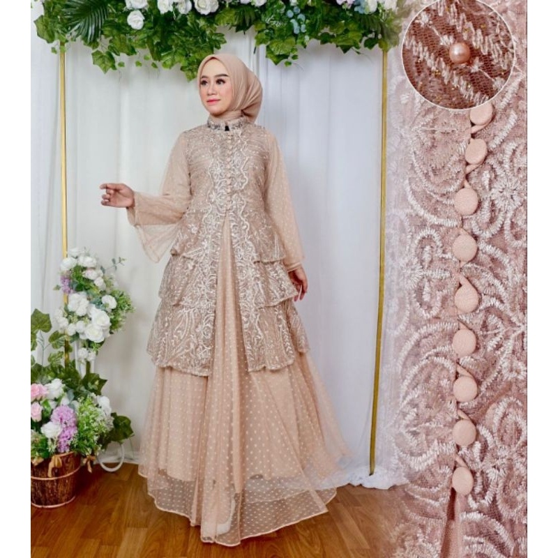 Kebaya Gamis Brokat Gaun Elaf Pelangi Jaya/ Dress Lebaran/ Dress Outer/ Dress Jumbo/ Dress Busui/ Dr