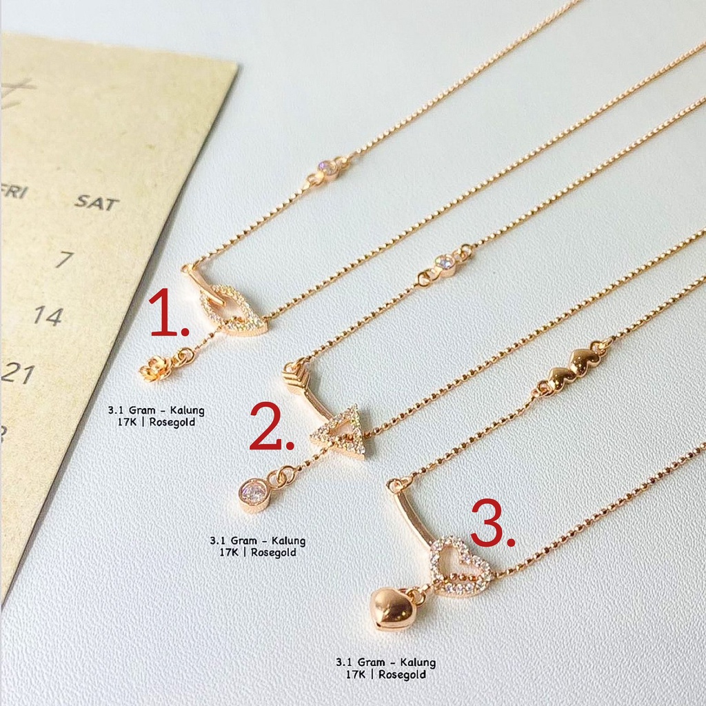 Kalung set anak dan dewasa emas asli kadar 750 75 17k rosegold solitaire merica daun drop clover pan