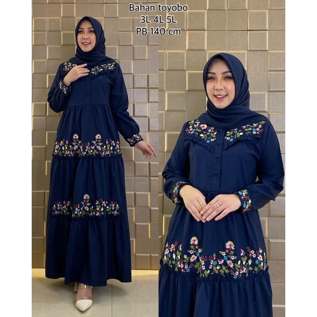 Baju Gamis Wanita Dewasa  Bahan Bagus Adem Dan Kualitas Mantap - NAVY, L