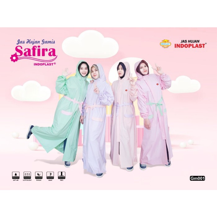 Jas Hujan Gamis Mantel Mantol Jas Hujan Wanita Hijab Muslimah Syari - Safira-Random