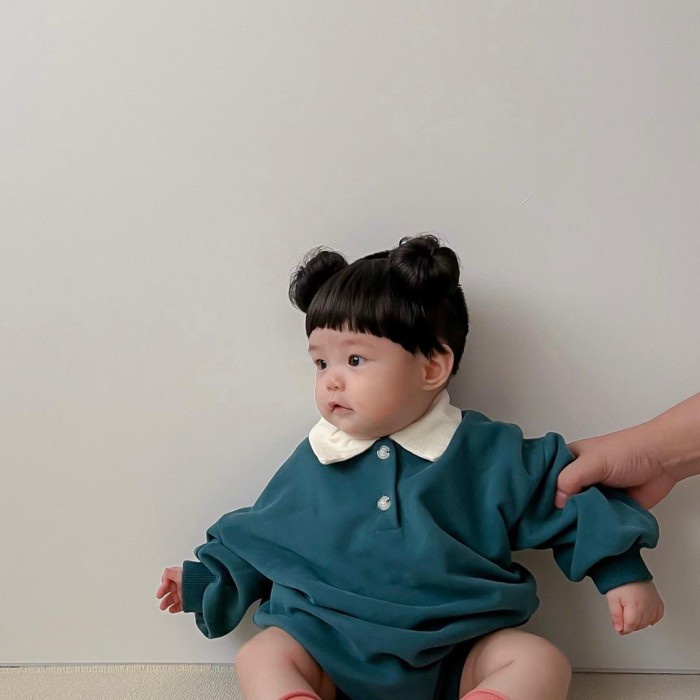 Rambut palsu bayi poni cepol dua warna hitam lucu anak perempuan 0-2th