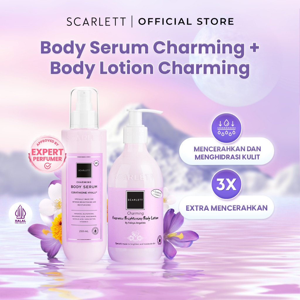 Scarlett 2PCS Skincare Whitening Body Serum Charming  Body Lotion Charming Mencerahkan dan Melembabk