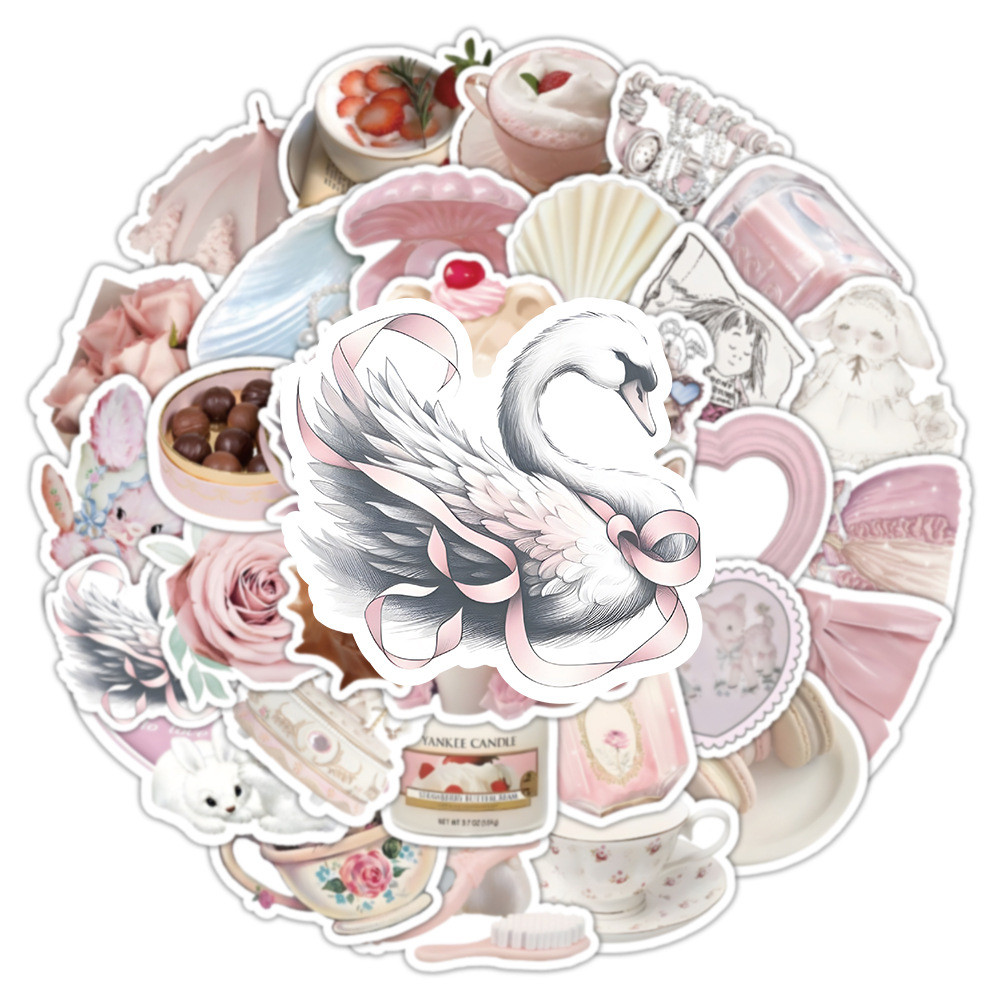 

10/30/50/100PCS Cute Pink Cartoon Coquette Stickers Ins Style Decoration PVC Waterproof Phone Luggage Bike Wall Decals Kids Toys