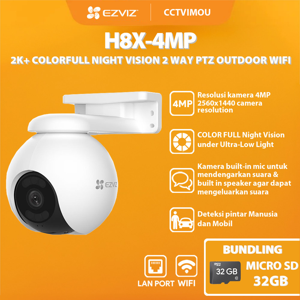 EZVIZ H8X-4MP 2K+ COLORFULL NIGHT VISION 2 WAY PTZ OUTDOOR WIFI FREE MICRO SD 32GB