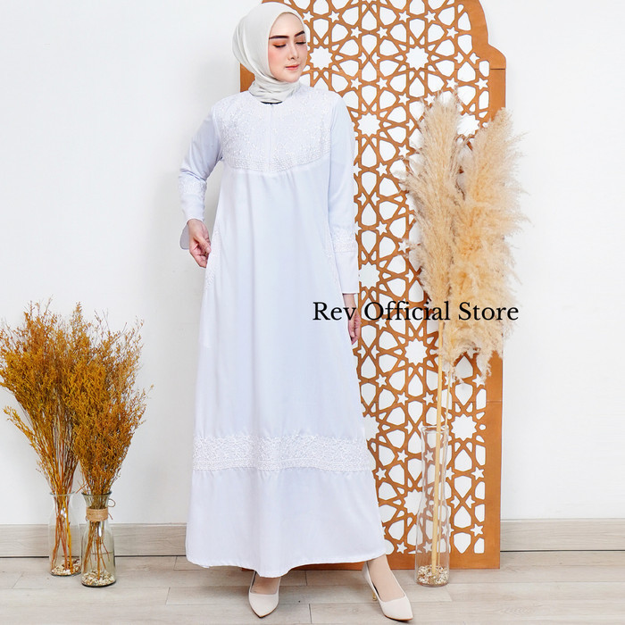 "SKY.LD" -  TERMURAH Gamis Rev Mix Bordir Putih Busana Haji dan Umroh Wanita Toyobo Fodu - Toyobo R.