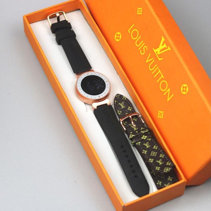 Promo Paket Tali Rubber+Box  Jam Tangan Fashion Wanita LV Digital Led New Series Touch Watch Tali Ku