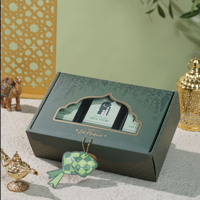 

Box Hampers Lebaran - Box Hampers Idul Fitri - Hijau Ketupat Muat 3 Toples