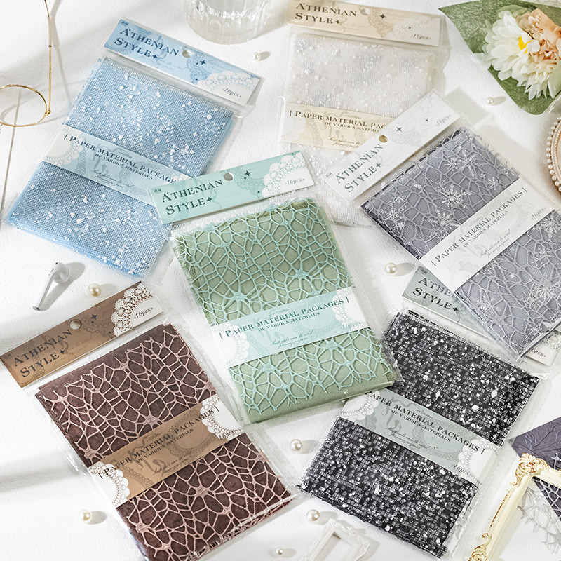 

16pcs Vintage Mixed Materials Lace paper DIY Scrapbooking Collage Junk Journal Aesthetics Stationery Planner Decor Paper
