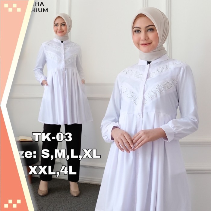 Tunik Premium Korean Style /Tunik Putih Muslim Wanita Atasan Putih Kerja kantor PNS guru Baju Puti -