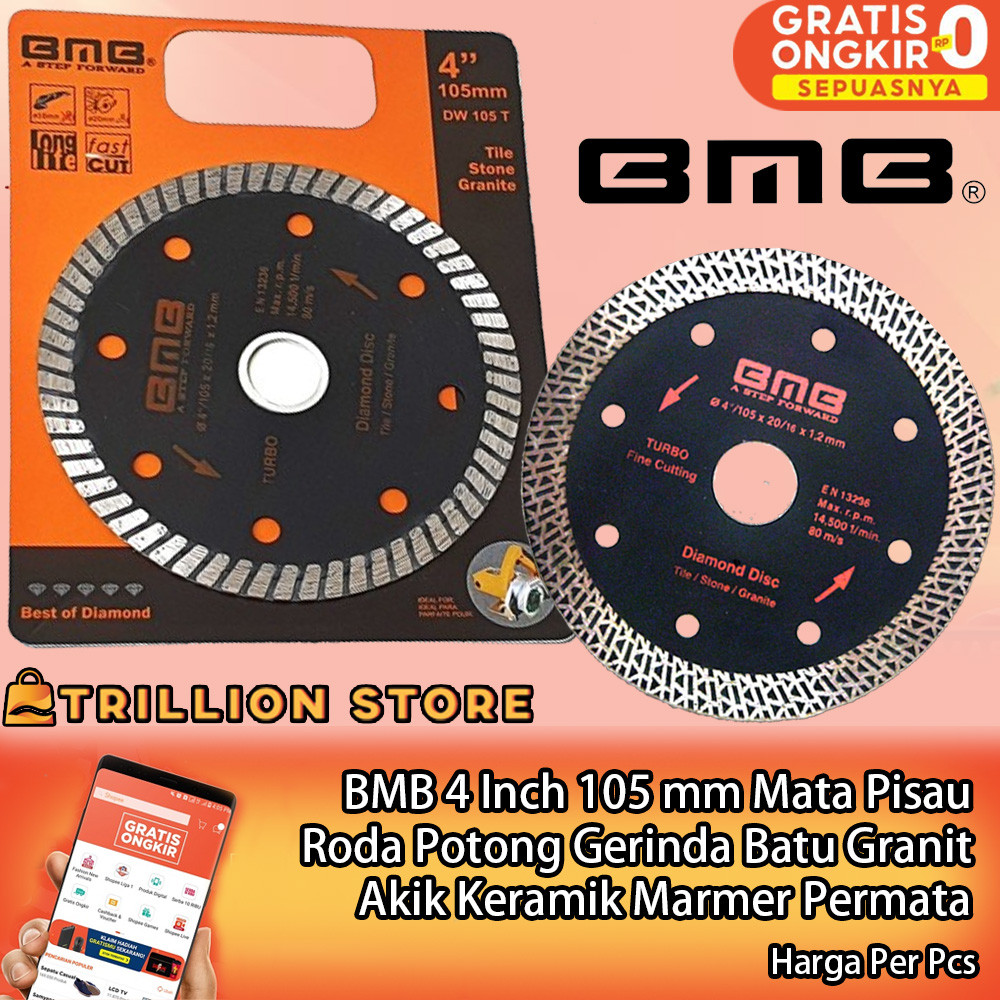 BMB Mata Potong Granit Turbo Gerinda Grinda Tangan  4” in inc inch inci 105 mm Batu Geranit Granite 
