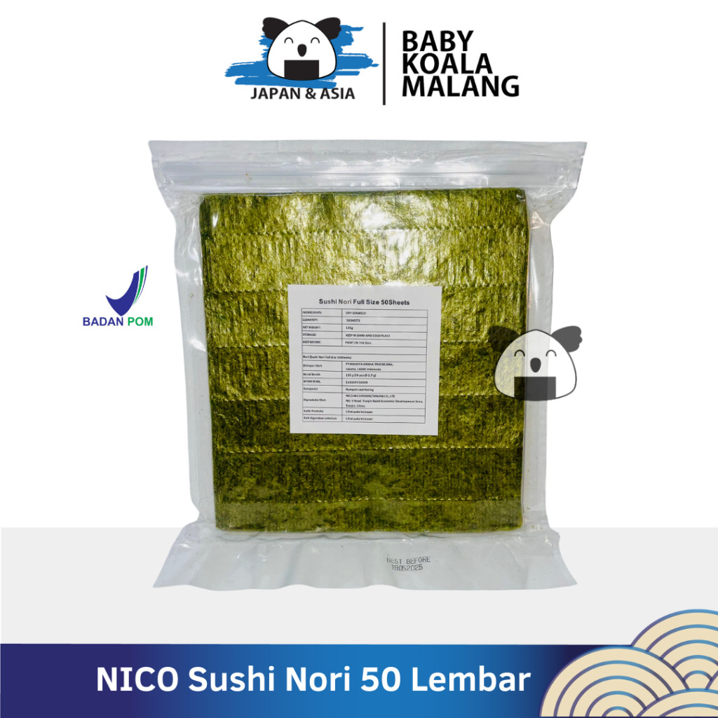 

NICO Sushi Nori Rumput Laut Full Size 50 S │ Nori Gimbab Import Lembar Rumput Laut - BKM