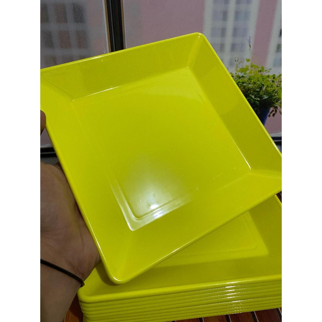 LJS - (6 pcs)  Piring Persegi Semi Melamin Dinnerware 20 cm, Piring Semi Melamin (No.88) Piring Mie 