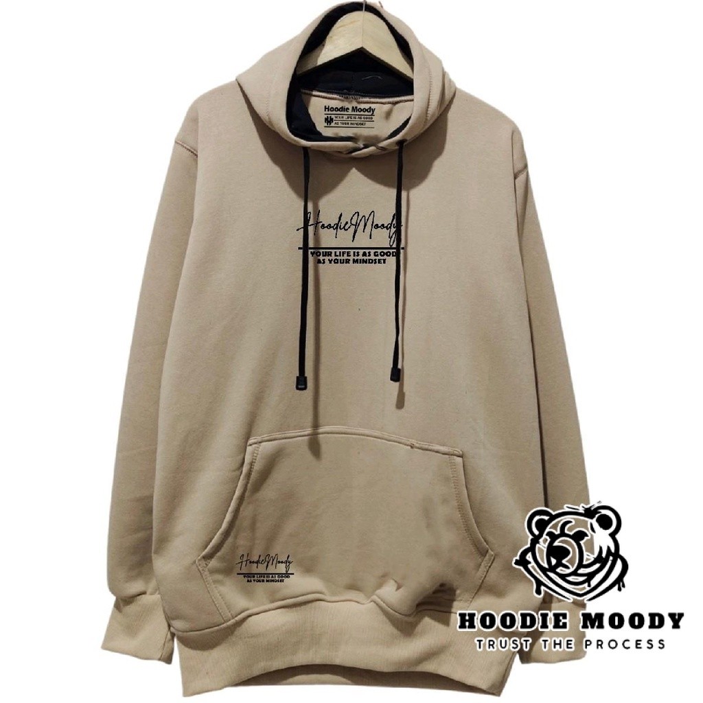 hoodie moody sweater hoodie pria distro hoodie moody warna krem cream putih ukuran m l xl xxl  sweat