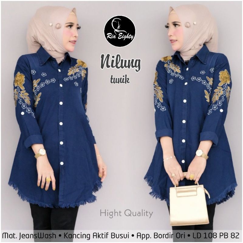 Tunik Murah Kekinian Busana Muslim Keren /Tunik jeans wanita terbaru / Tunik jeans / atasan wanita /