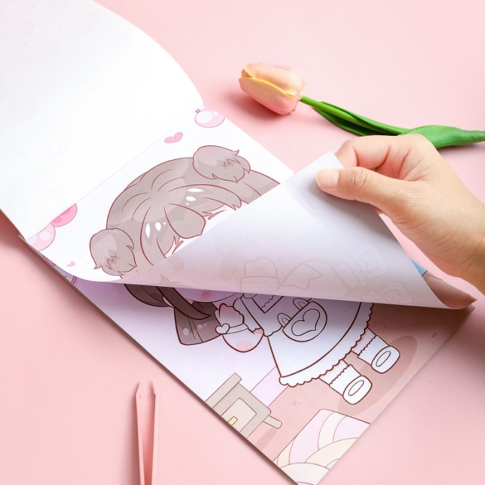 

Children sticker toys mainan sticker ganti kostum DIY sticker project - Girl Pink