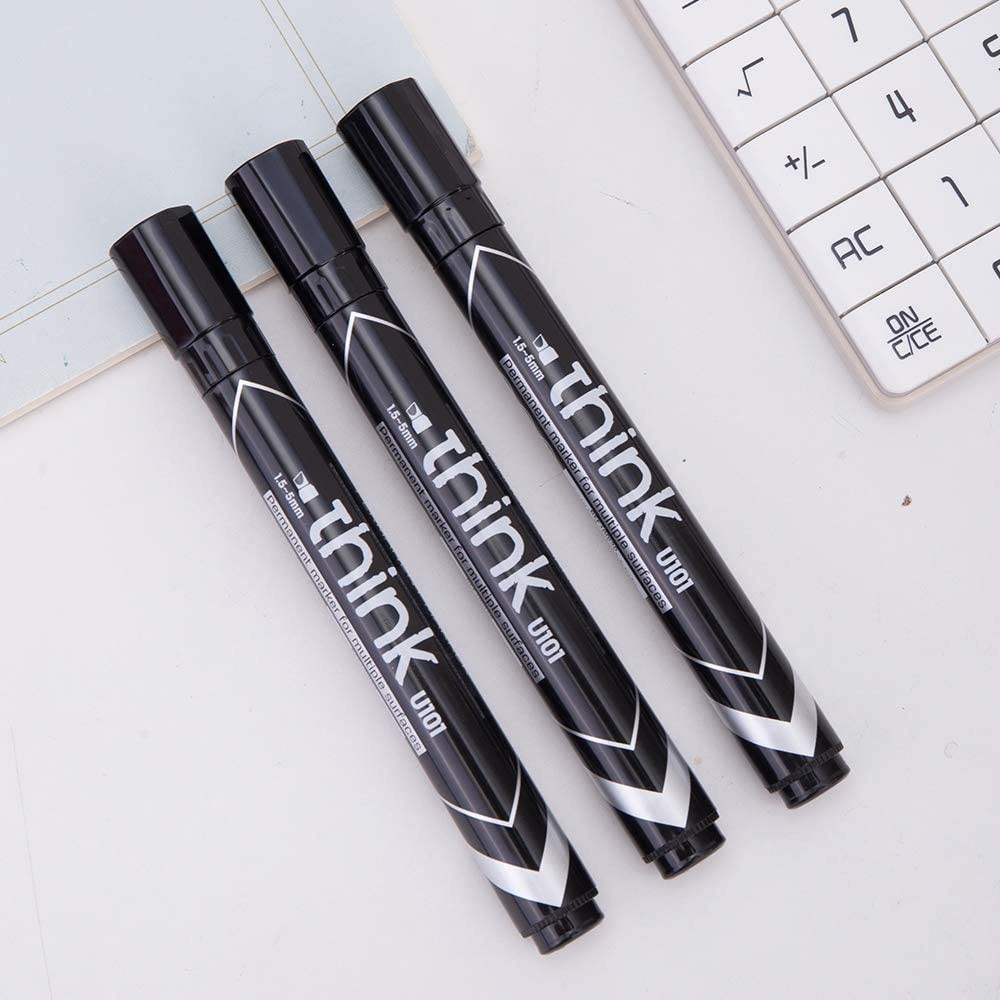 

Bobomart DELI Spidol Permanen Marker 1.5mm Ujung Miring/ Chisel Tip Cepat Kering, Tahan Air, Tidak Beracun Hitam EU10120