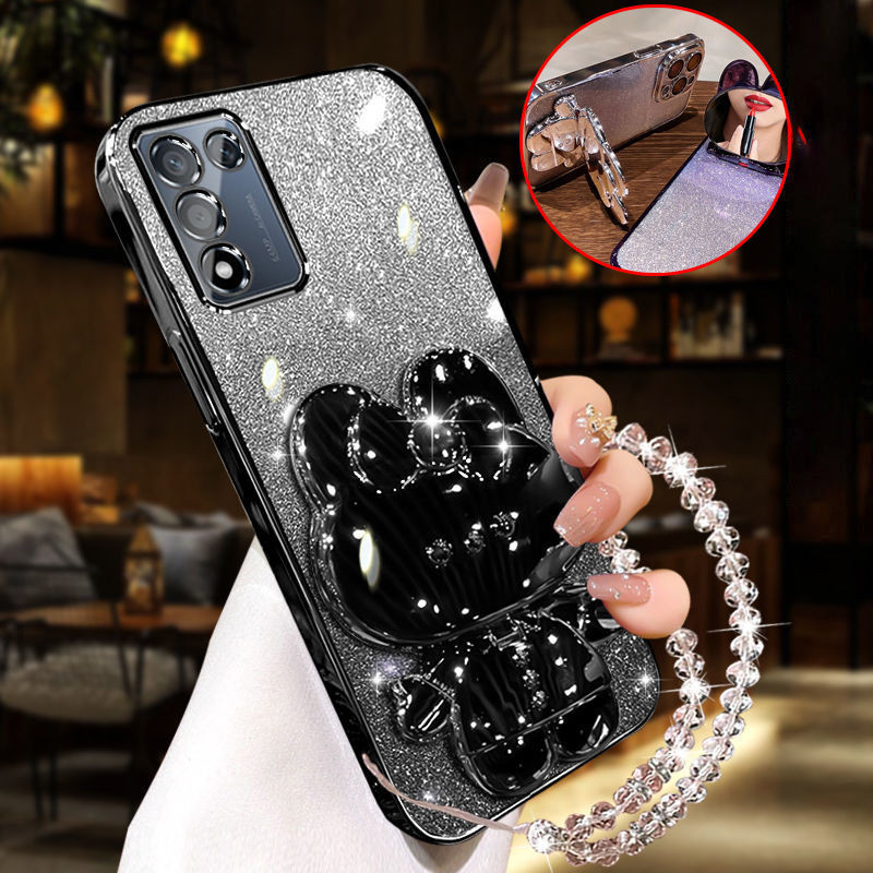 Casing HP Samsung Galaxy A03s A03 A03 Core A02s dengan Tali Kristal + Cermin Rias Lucu Kelinci Duduk