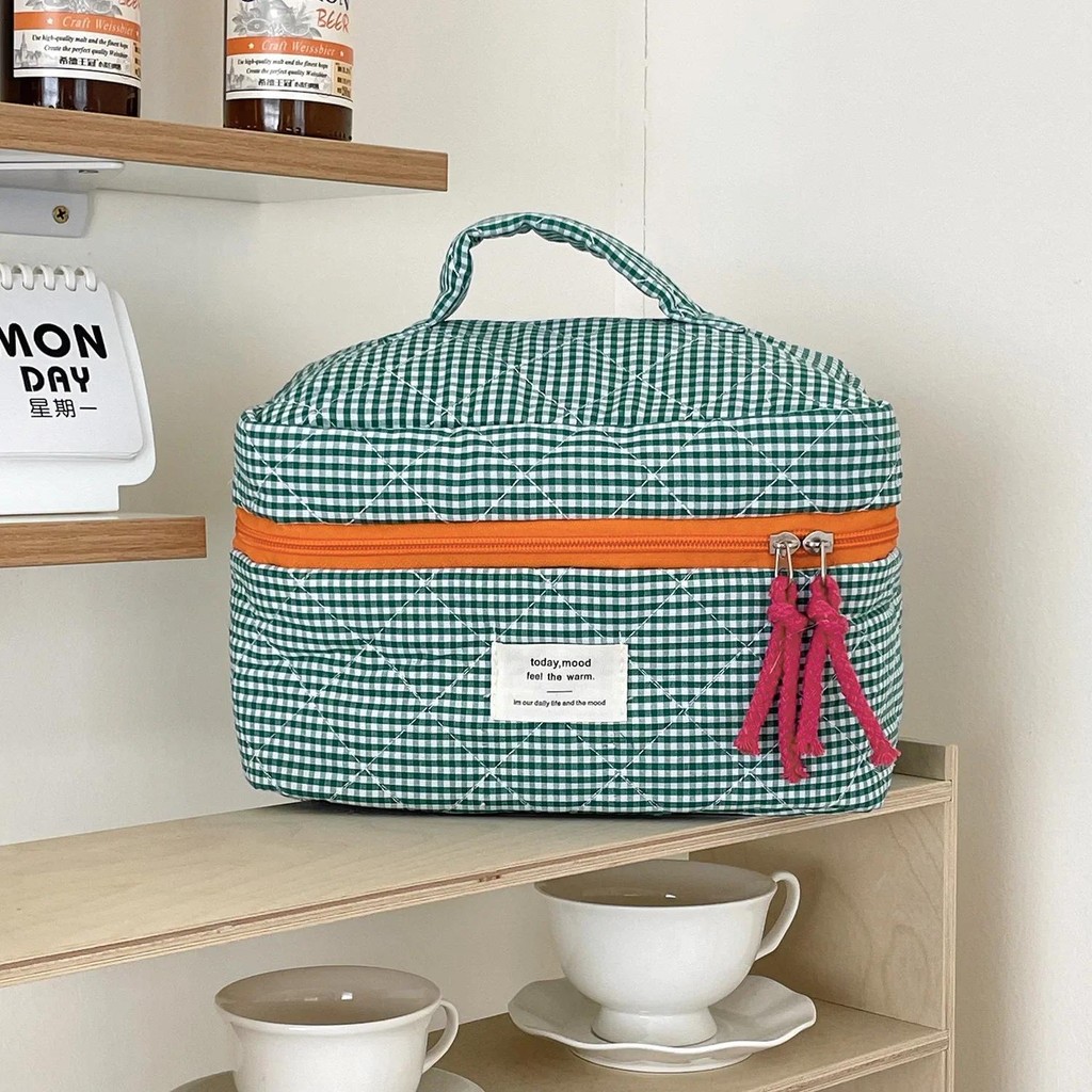 

Classic Quilted Plaid Girls Cosmetic Bags Handbags Portable Ladies Pencil Case Travel Female Toiletry Storage Bag Coin Purse