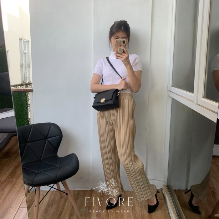 (2/2) Celana Pensil Plisket BB / Pleats Pants Wanita Jumbo Premium 015 - Thai Tea