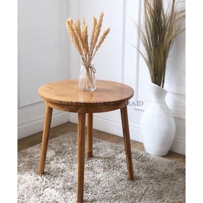 MEJA BULAT KAYU JATI | MEJA BUNDAR SUDUT FURNITURE JATI | MEJA KOPI BULAT FURNITURE MURAH JATI JEPAR