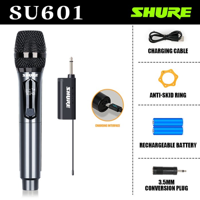 colorf Shure Su601/Su602 Mikrofon Nirkabel Isi Ulang Mikrofon Genggam - SU601