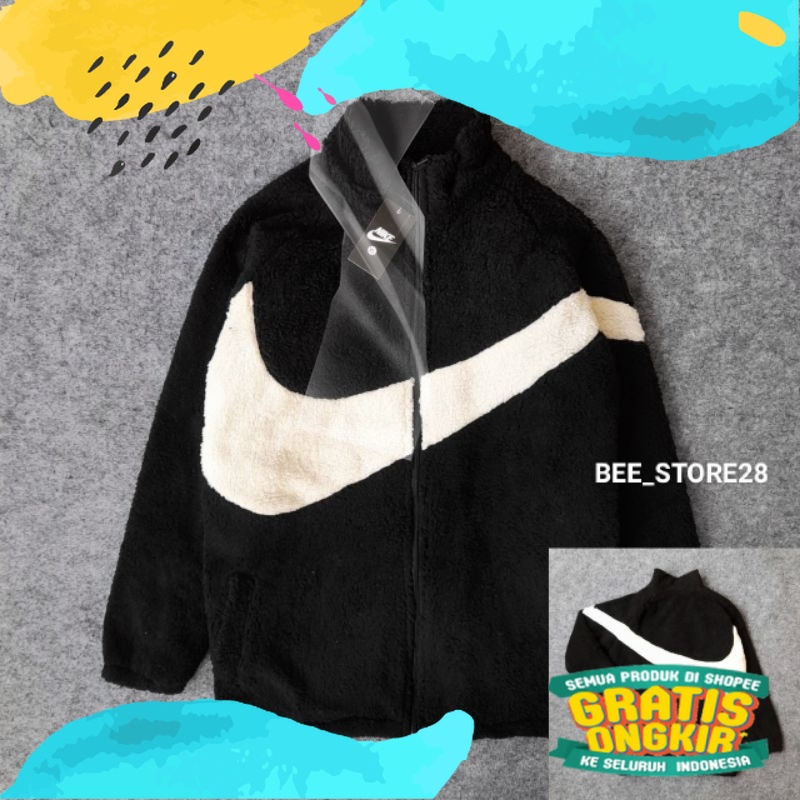 READY!!! JACKET BULU SHERPA ZIPPER NIKE BIG SWOSH LOGO BORDIR FULL LEBEL/Blue