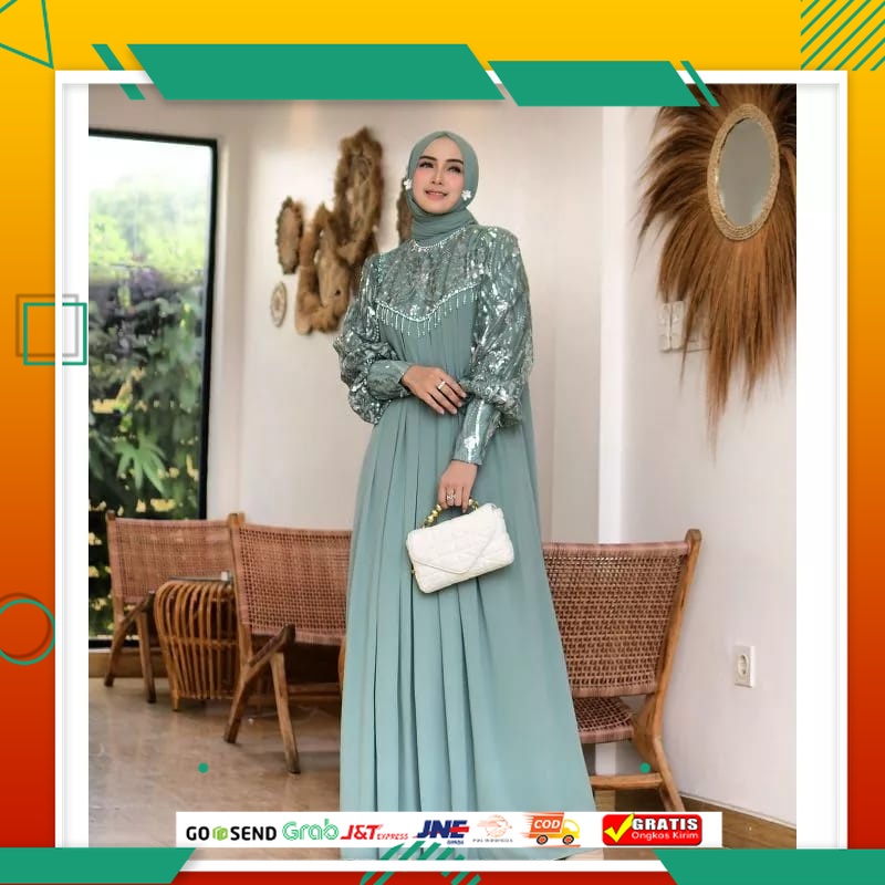 DRESS GAUN PESTA MODEL BARU /R.A - Shenna Dress Maxy Gamis Muslim Wanita Ceruty l Shenna Gown OOTD M